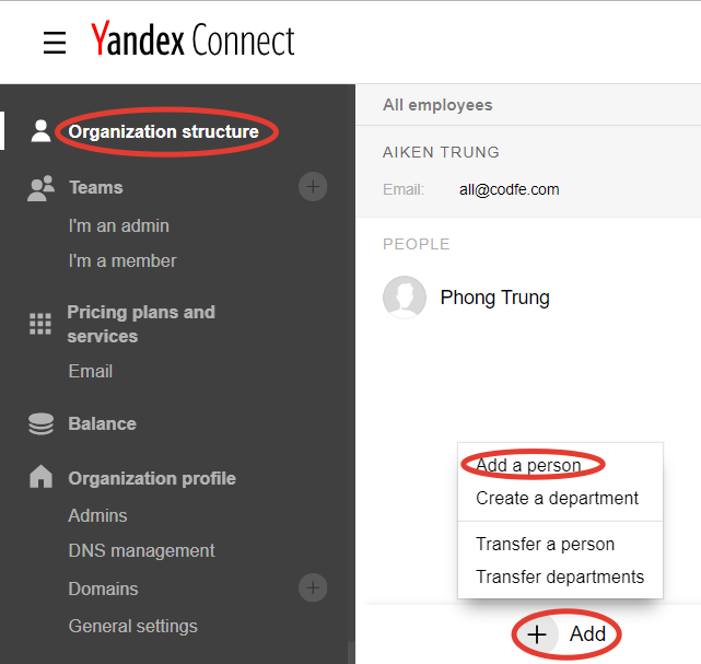 Tạo Email trong Yandex Connect để sử dụng