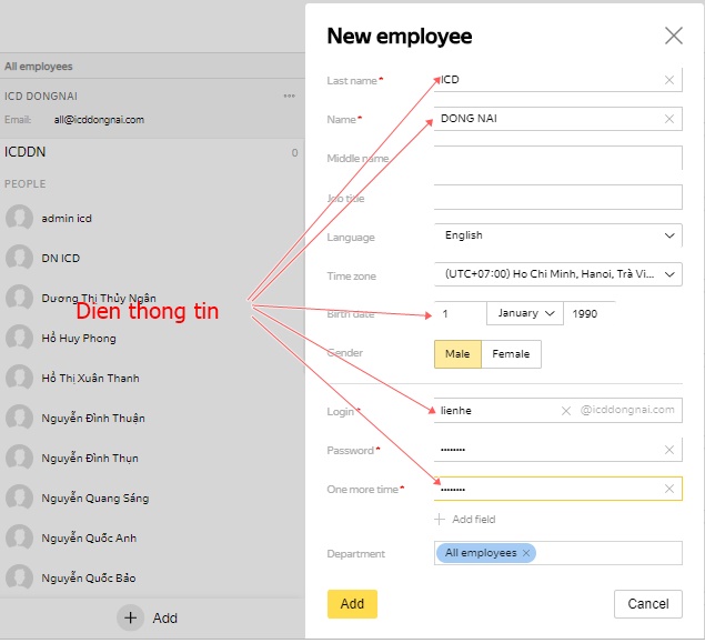 Tạo email mới trong yandex connect